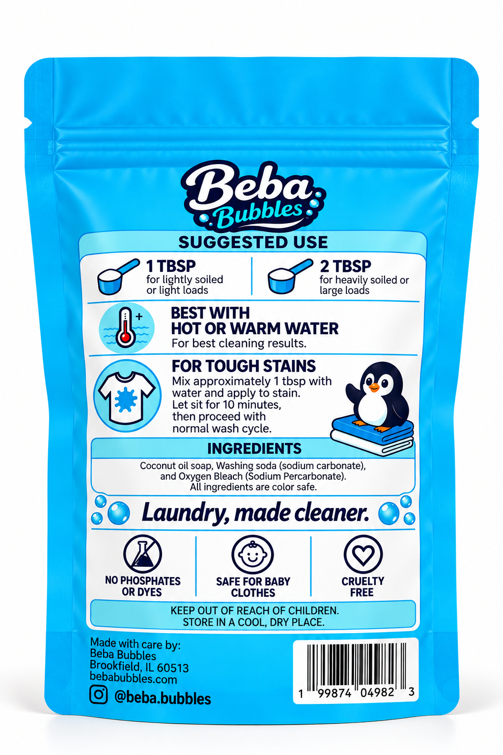 Beba Bubbles Laundry Powder Sample Pouch (3 Pack, Up to 6 Loads)