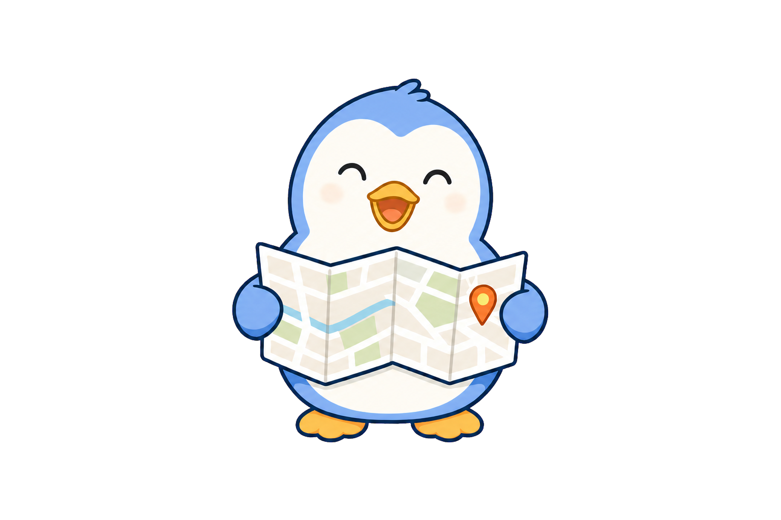 Beba Bubbles penguin holding a map